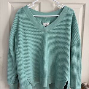 American Eagle Outfitters Mint V-Neck Waffle Knit Sweater